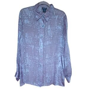 NY & CO Silk Burn Out Velvet Button Up Blouse Tunic Women's XL Pastel Pink Y2K